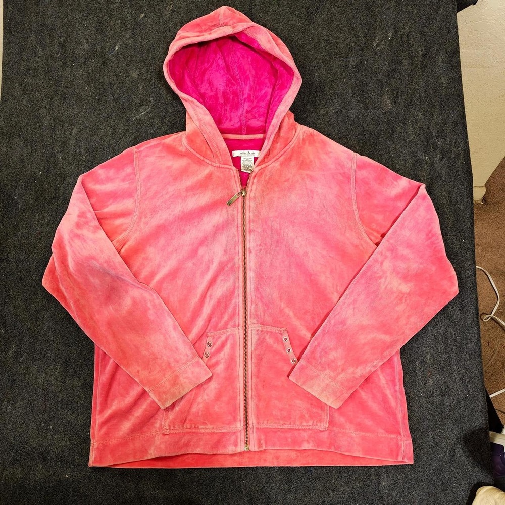 Vintage Natalie & Me Petites Weekend Coral Pink Velour Zip Hoodie Y2K PXL